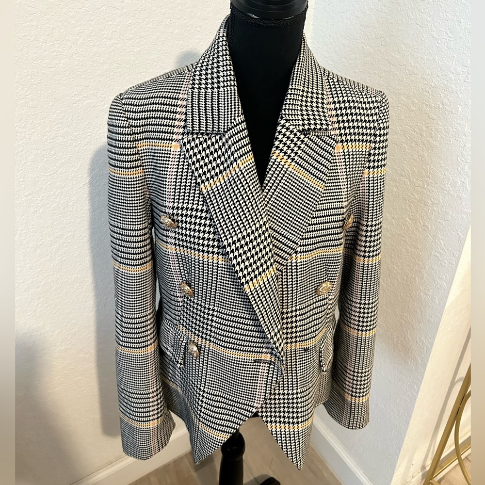 Boston Proper Black and White Houndstooth Double-Breasted Blazer